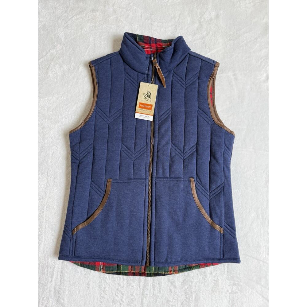 Legendary Whitetails Women’s Cedar Cabin Reversible Vest Navy Plaid Size SM NWT